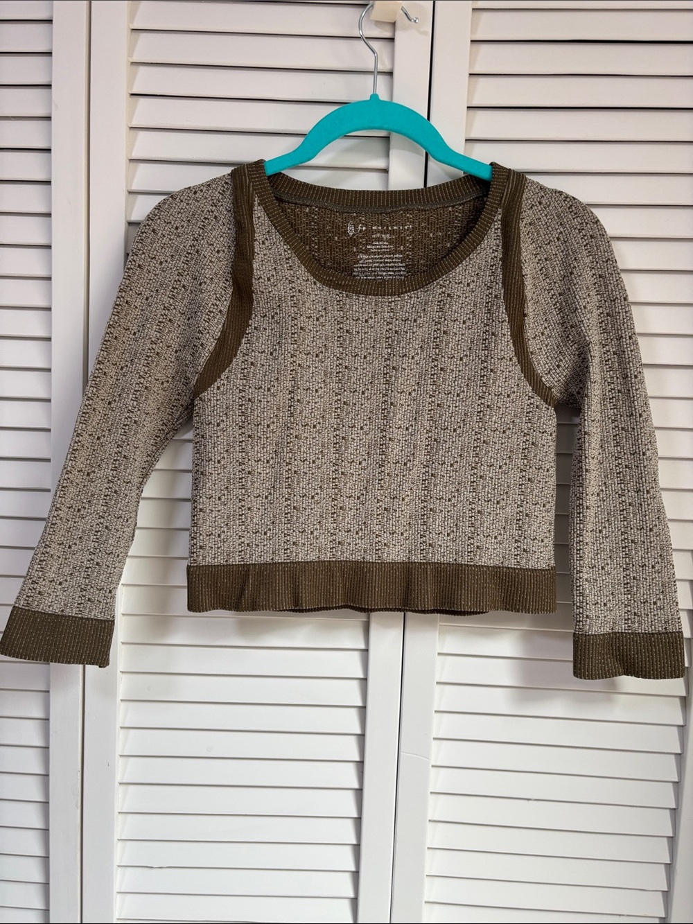 FP Movement by Free People Cropped Knit Scoop Neck Sweater with Olive Trim